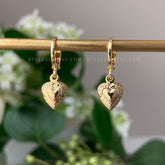 Heart Dangle Drop Earrings, Gold Love Heart Huggie Hoop Earring with Heart Charm Pendant, Jewelry Gift for Her